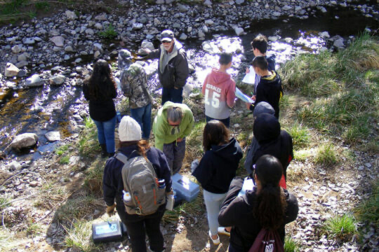 GRIP community members participating in fieldwork along a stream